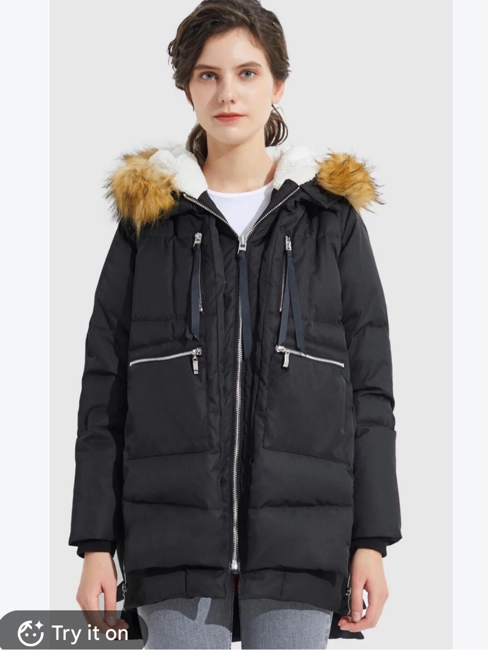 Orolay Black Bubble Puffer Duck Down Jacket Coat w/Faux Fur Hood Sz XL NWT